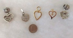 Vtg 2 Now Lot of Heart Pendants/Charms sum w Rhinestones Gold-tone/Silver-tone