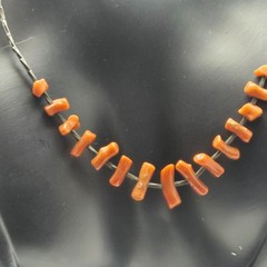 Vintage Handmade 14.5″ Long Graduated Coral Branch & Silver Heishi Bead Necklace