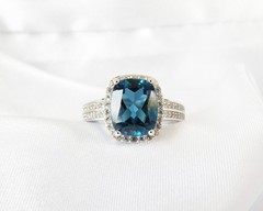 Vintage Sterling Silver 925 Natural Heated London Blue Topaz Ring Size 7