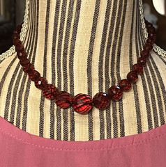 Vintage, Art Deco, Cherry Amber, Faceted Bakelite 15″ Necklace-Simi Tested