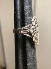 35. Vintage 925 Sterling Silver Hand Crafted Filigree Rhombus Ring 5.25s, 3.1g