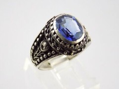 Vintage Sterling Silver Oval Cut Sapphire Ring 925 Size 6 Weighs 5.7g Dot Trim