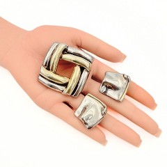 Vintage GW Israel Sterling Silver Vermeil Electroform Brooch Pin Earrings Set