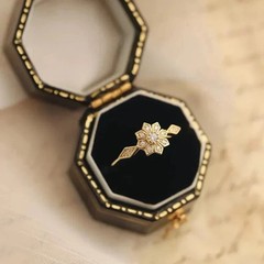 Art Deco Style Round Lab Created Diamond Wedding 14K Yellow Gold FN Floral Ring