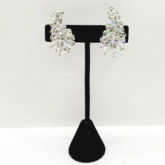 Cluster Climber AB Crystal Sparkly Elegance Silver Tone Vintage Clip on Earrings