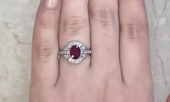 3Ct Art Deco Oval Cut Lab Created Diamond Ruby 14k White Gold FN Wedding Ring