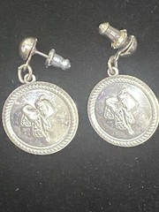 Vintage Pair Turquoise Horse Saddle Drop Hook Earrings Cowgirls