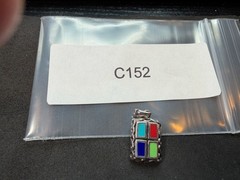2.23g Vintage Sterling Silver 925 Pendant Blue Red Green Rectangle Pattern M