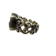 VTG Victorian Revival Heavy Sterling Silver 925 Smokey Faceted Glass Ring Size 8