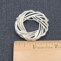 Vintage Open Work Swirl Wreath Brooch Silver Plated 1.75 in