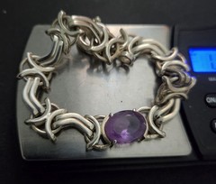 Estate Sterling Silver Necklace & Bracelet W/ Amethyst 106.5 Grams
