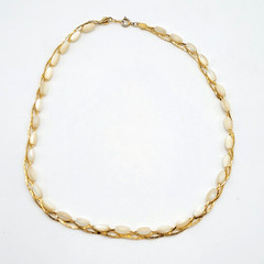 Choker Polished Rice Pearl Gold Tone Braided Chain Pearl Necklace Korea 16 Inch