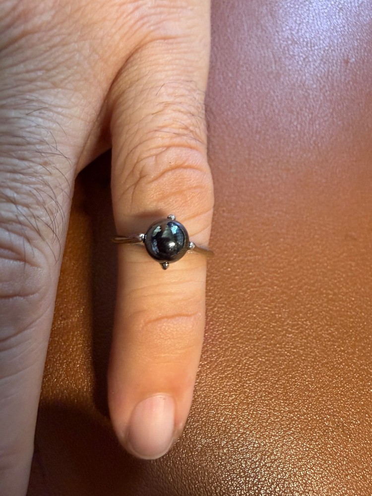 STERLING SILVER 925 Hematite Black Cabochon Ring Size 4, Vintage, 2g (#H)