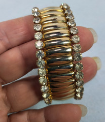 Vintage Trinidad Gold-Tone & Rhinestone Bracelet Expandable