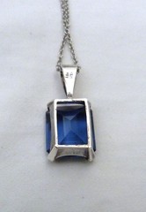 10.5 CTTW EMERALD CUT BLUE TOPAZ GEMSTONE STERLING SILVER PENDANT CHAIN NECKLACE