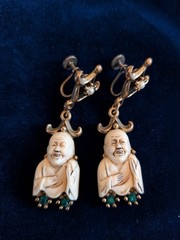 Selro Selini Vintage 1950s Buddha Gold Tone Clip On Screw Back Earrings