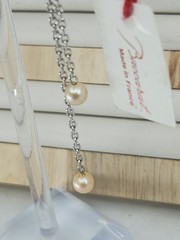 Authentic Baccarat France Crystal Flower Pearl Chain Dangle Clip Earrings 925