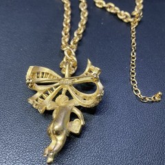 Vtg JBK Camrose & Kross Cherub Angel Crystal Gold Tone Pin Brooch Pendant
