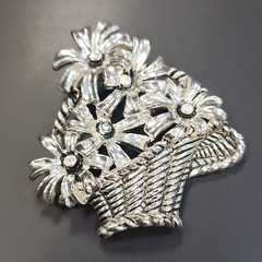 Vintage Silver-tone Flower Basket Brooch