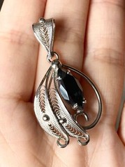 Vintage Sorrento sterling silver filigree hematite Pendant