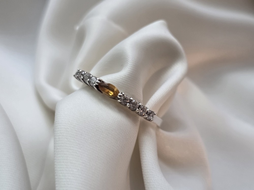​Vintage 925 Sterling Silver Marquise Citrine Half Eternity Stack Ring Size 9