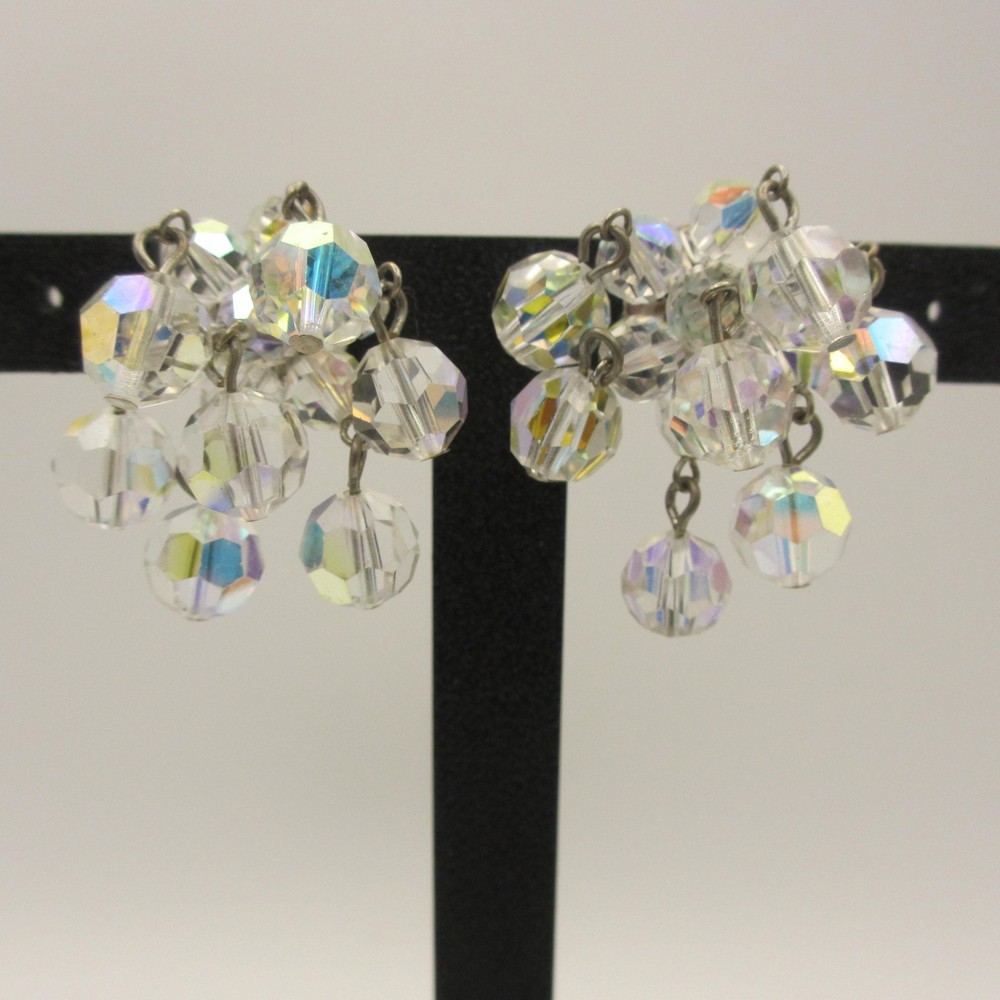 Vintage AB Earrings Cha Cha Beaded Post Backs For Pierced Ears