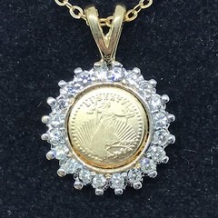 Vintage High End Fashion Jewlery Lady Liberty with Pave Crystals Accent Necklace