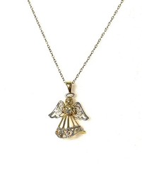 JCM Silver 925 Gold Two Tone Open Work Filigree Angel Pendant Necklace Vintage