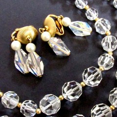 VTG RUNWAY DECO NAPIER 60s TWO STRAND CRYSTAL 16.5″ NECKLACE DANGLING EARRINGS