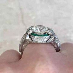 Art Deco Style Round Lab Created Diamond Emerald 14K White Gold FN Wedding Ring