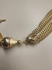 Vintage Gold Tone Chunky Statement Multi Strand Chain Necklace W/ Tassle