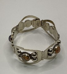 7″ Sterling Silver & Faux Fire Opal Panel Link Bracelet
