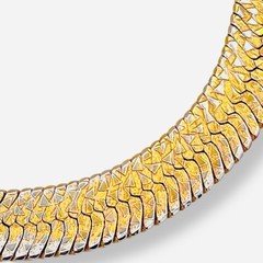 Vintage Gold Tone Herringbone Necklace Cobblestone Reversible Wide 11mm 17.75”