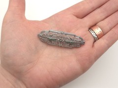 Vintage Art Deco Filigree Faux Gemstone Green Clear Glass Rhodium Plated Brooch