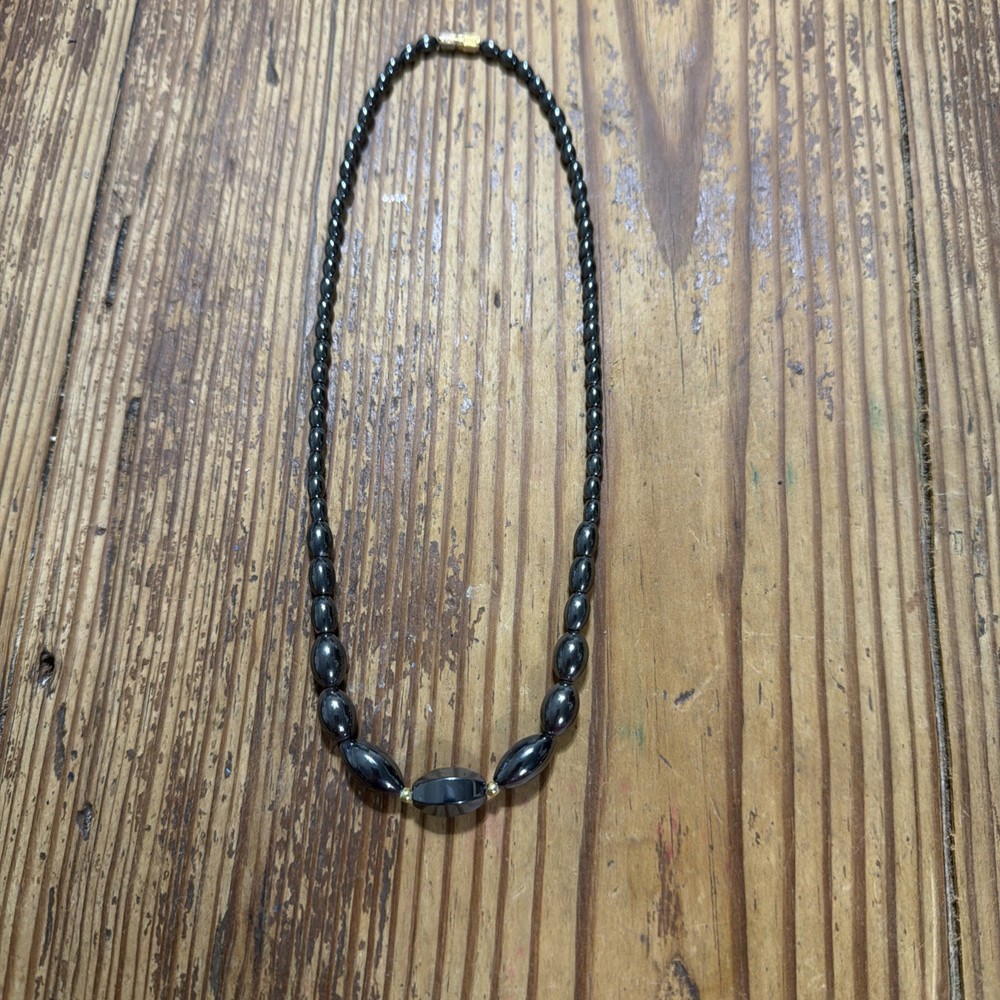 Vintage Natural Magnetic Hematite Beaded Necklace 18″