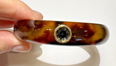 Vintage Tortoise Black Rhinestone Brown Yellow Plastic Bangle Bracelet