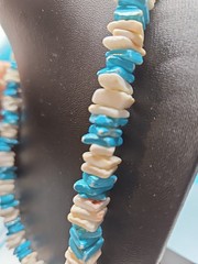 Vintage Natural White and Blue Puka Shells Necklace Barrel Clasp