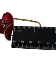 Red Hat Society Brooch Pin Eye Glasses Holder Gold Tone Chain VTG Enamel Shimmer