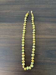 Freshwater Baroque Pearl Necklace Golden Green Knotted Strand 14K Gold Clasp 18″