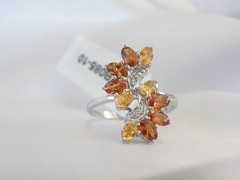 Designer Sterling Silver 925 Natural Mandarin Orange Garnet Ring Size 10