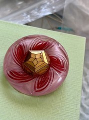 Large Vintage Glass Pinwheel Red Pink Button Made To Be Pin Brooch 1 3/4 Inch