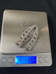 Vintage B David Sparkling Rhinestone 7” Bracelet Safety Chain Prong Set J87