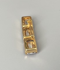 Vintage Gold Tone Metal Pink-Lavender-Yellow Plastic Stones Bar Brooch 2”