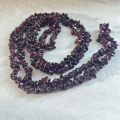 Almandine Garnet Chip Necklace 36” Purple Red Gemstone Beads Opera Length