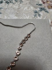 Vintage Peach Silver Tone 18 Adjustable Graduated Crystal Necklace w Oval Middl