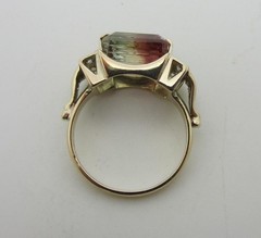 14K Yellow Gold Vintage 6.0 Carats Natural Bicolor Tourmaline Diamond Ring 6.25