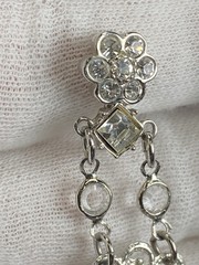 Vtg Silvertone Rhinestone Chandelier Flower Dangle Drop Clip On Estate Earrings