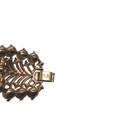 Vintage Crown Trifari Faux Pearl Rhinestone Feather Chevron Gold Tone Bracelet