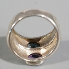Vintage Art Deco Sterling Silver Pink & Blue Topaz Marcasite Ring Sz5.5 5.8g