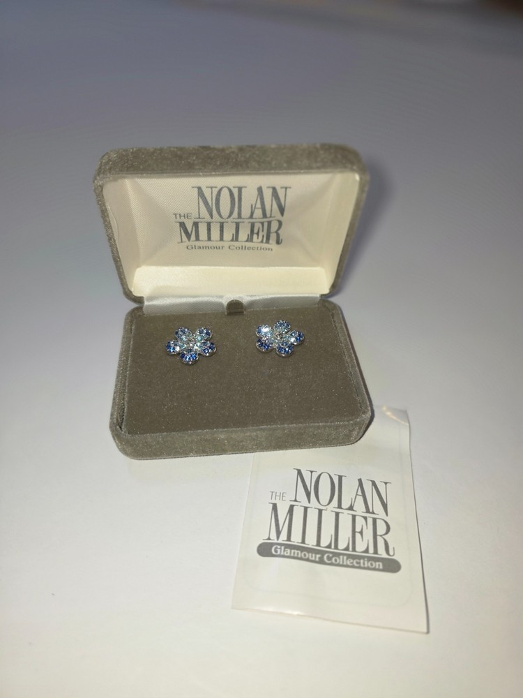 nolan miller earrings pretty pavé crystal blue glamour collection NIB